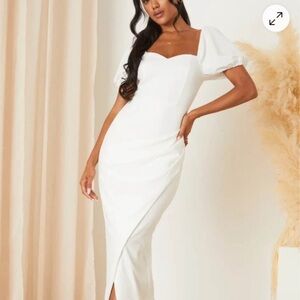 Lulu's White Puff Sleeve Maxi Dress